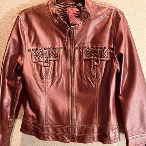 V Christina - Stunning Copper Faux Leather Jacket  with Brass Studs & Accents.
